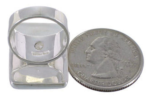 Substantial Multicolor Inlay And Silver Ring Size 8-1/2 WX37624